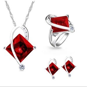 Uloveido Charm Created Topaz Big  Necklace set